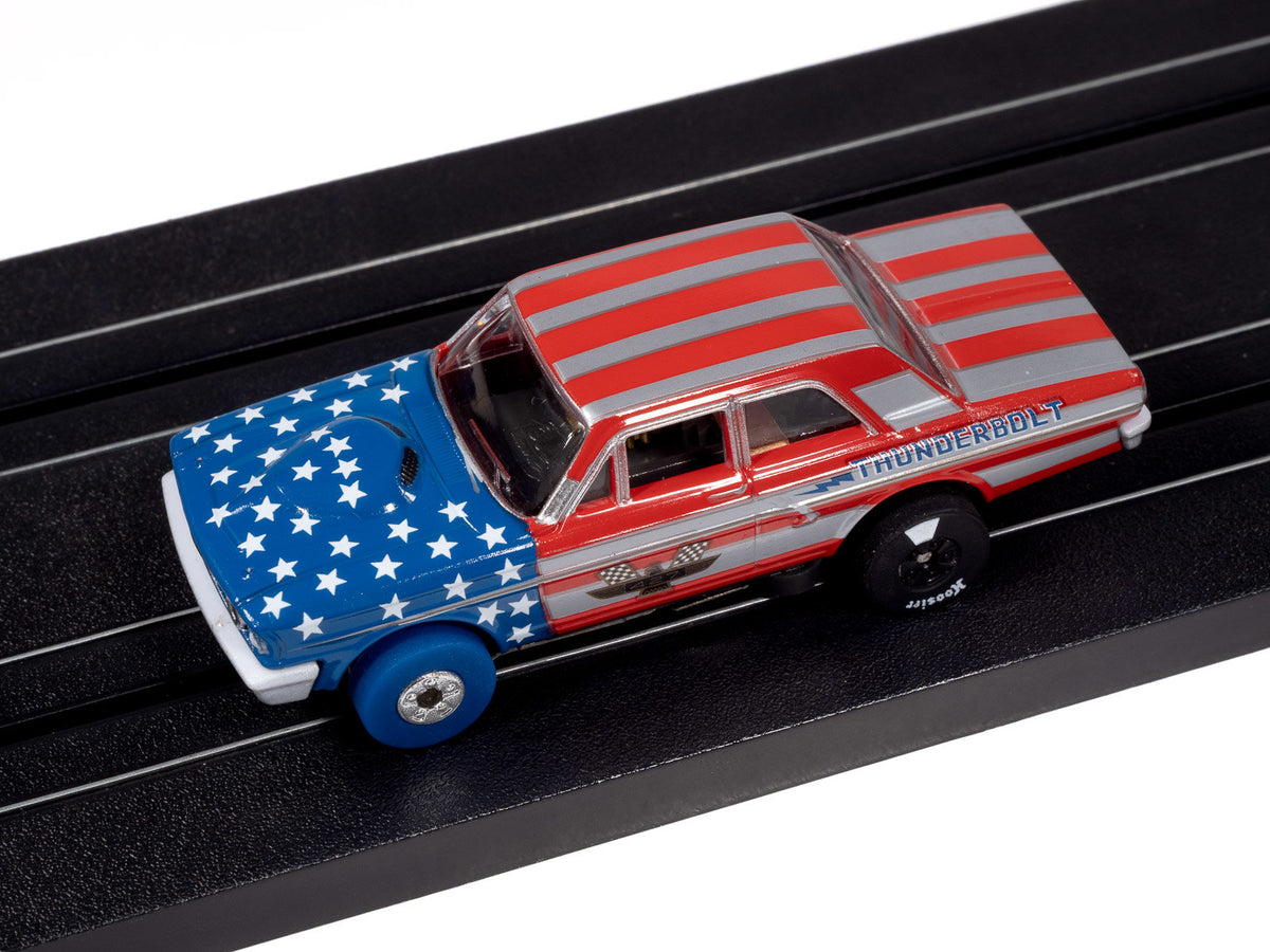 Auto World Thunderjet SC430-2B 1964 Ford Thunderbolt (Silver, White, Red & Blue) HO Scale Slot Car