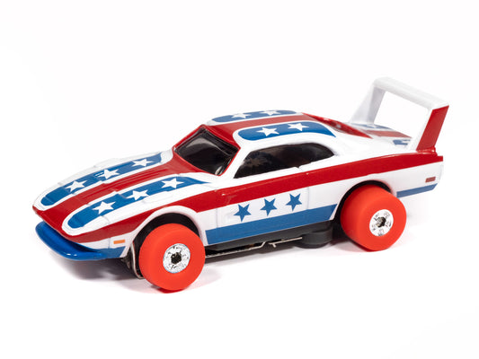 Auto World Thunderjet SC430-3A 1969 Dodge Charger Daytona (White, Red & Blue) HO Scale Slot Car