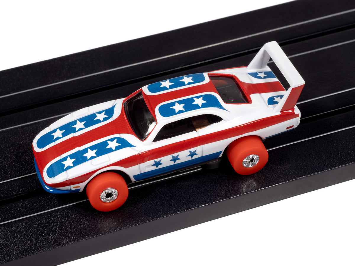 Auto World Thunderjet SC430-3A 1969 Dodge Charger Daytona (White, Red & Blue) HO Scale Slot Car
