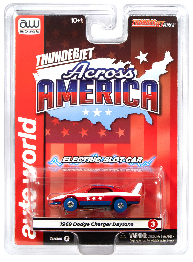 Auto World Thunderjet SC430-3B 1969 Dodge Charger Daytona (Red, Blue & White) HO Scale Slot Car