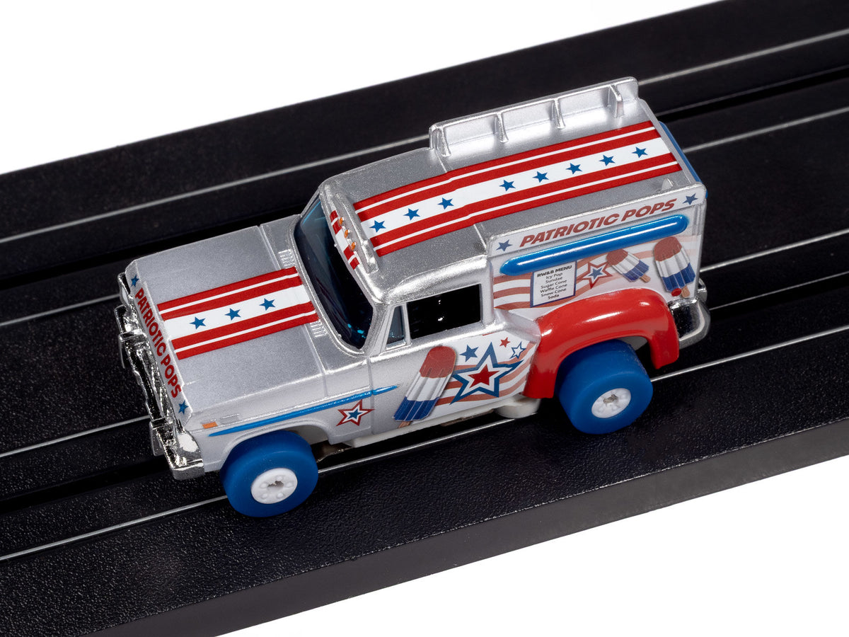 Auto World Thunderjet SC430-4B Ice Cream Truck (Silver, White, Red & Blue) HO Scale Slot Car
