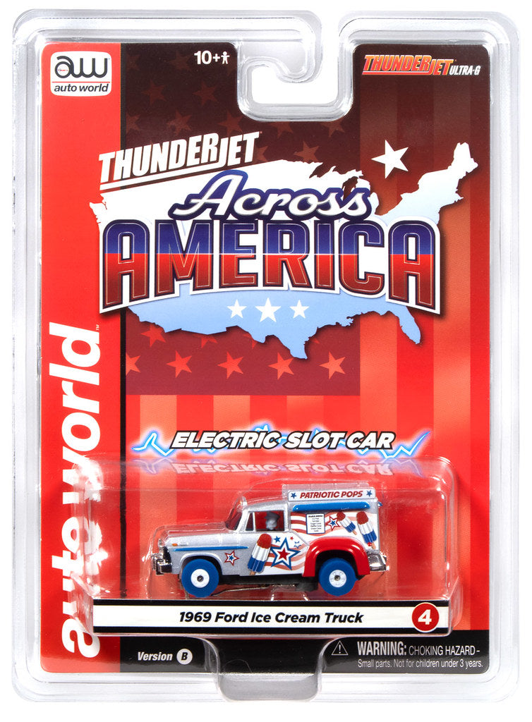 Auto World Thunderjet SC430-4B Ice Cream Truck (Silver, White, Red & Blue) HO Scale Slot Car
