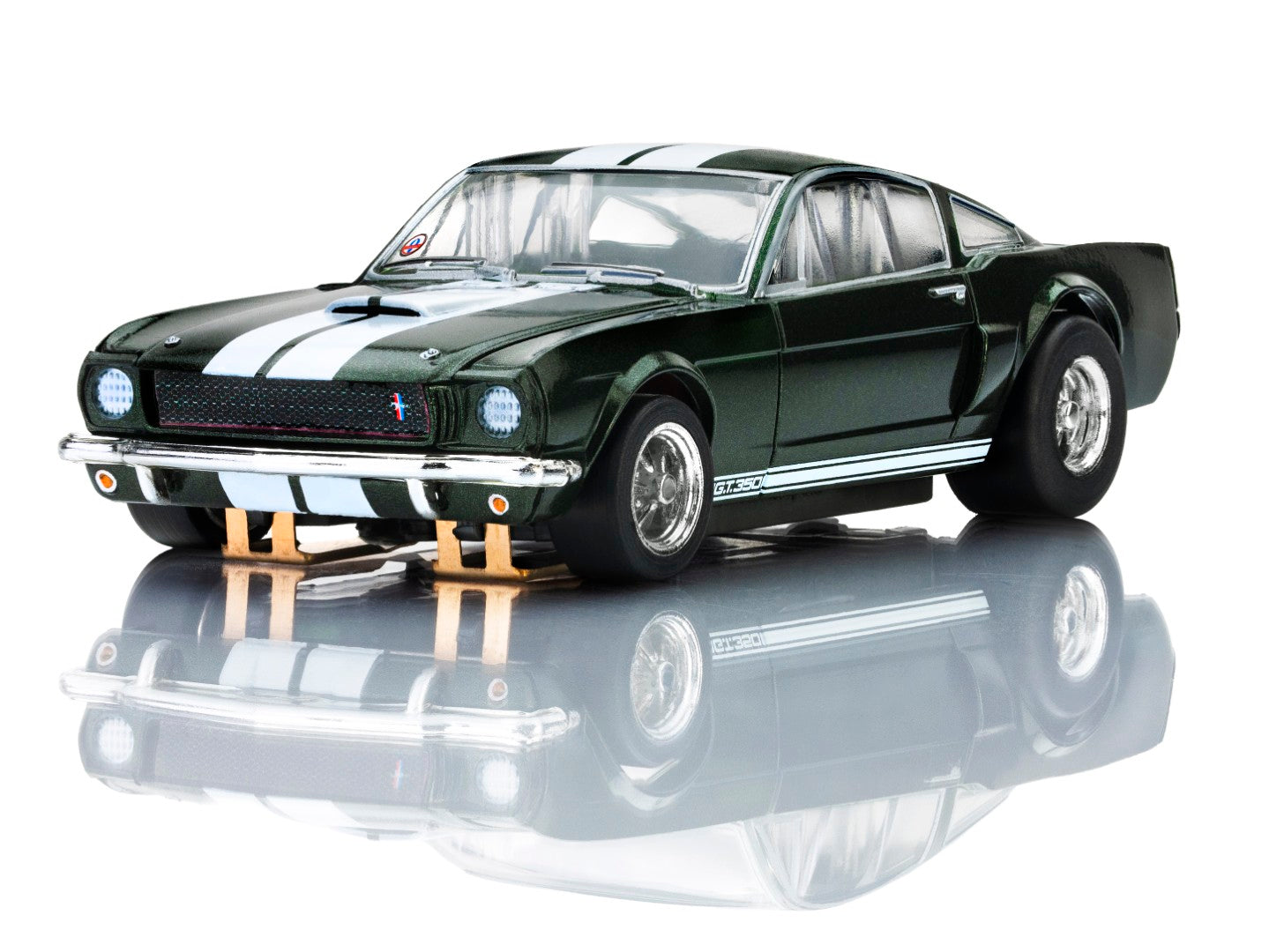 AFX Mega G+ 22150 1966 Shelby Mustang GT350 - Ivy Green with White Stripes HO Scale Slot Car