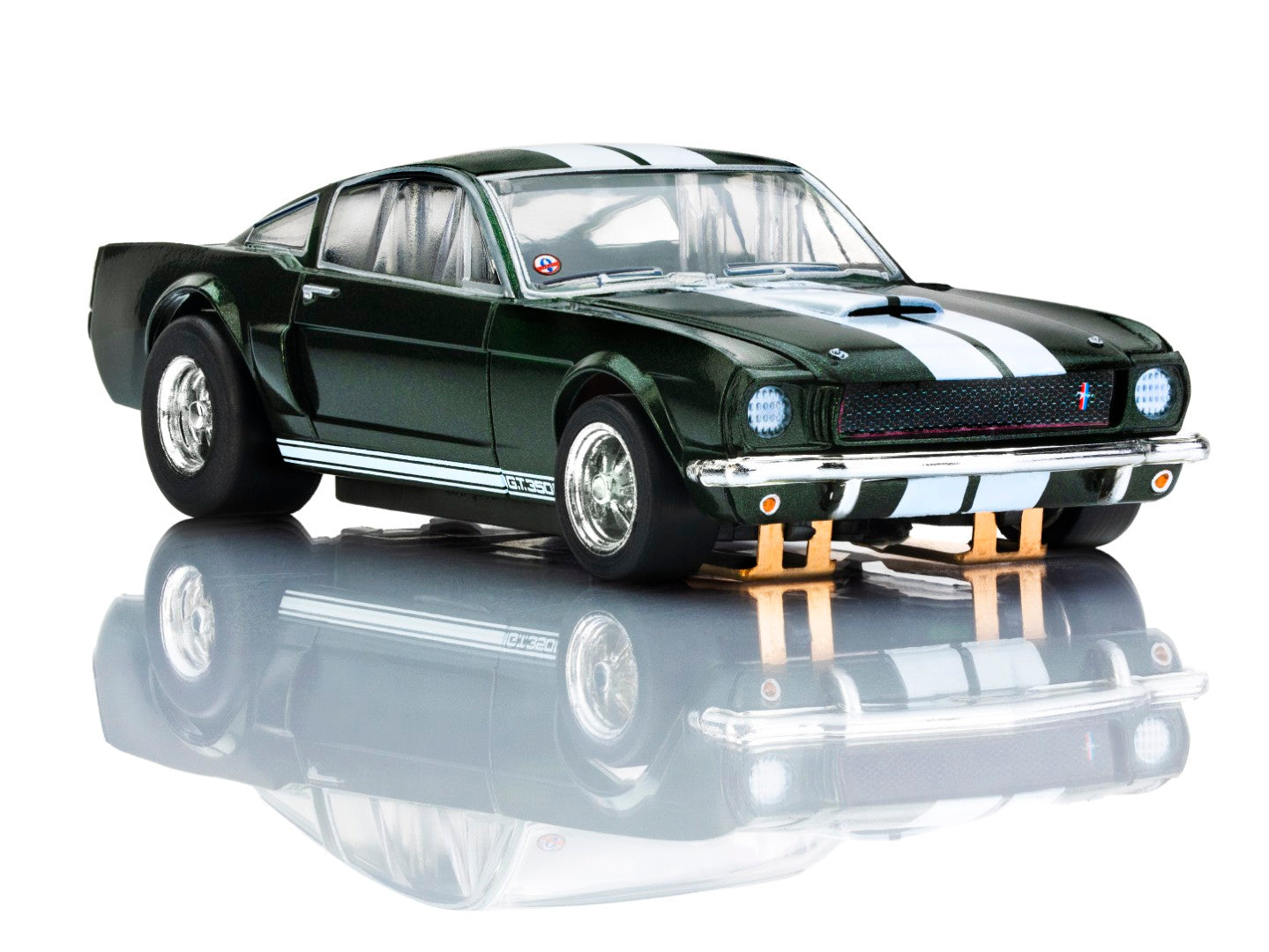 AFX Mega G+ 22150 1966 Shelby Mustang GT350 - Ivy Green with White Stripes HO Scale Slot Car