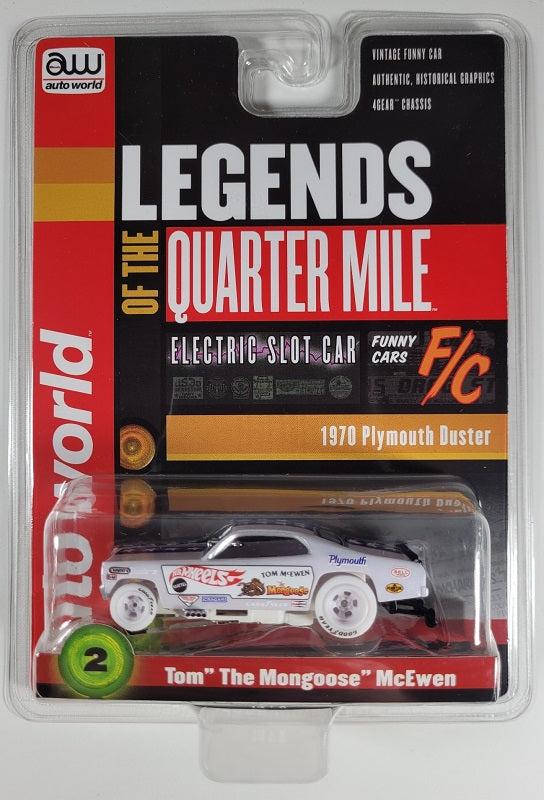 Auto World 4Gear SC369-2 R26 TOM "THE MONGOOSE" MCEWEN - 1970 PLYMOUTH DUSTER iWheels HO Scale Slot Car