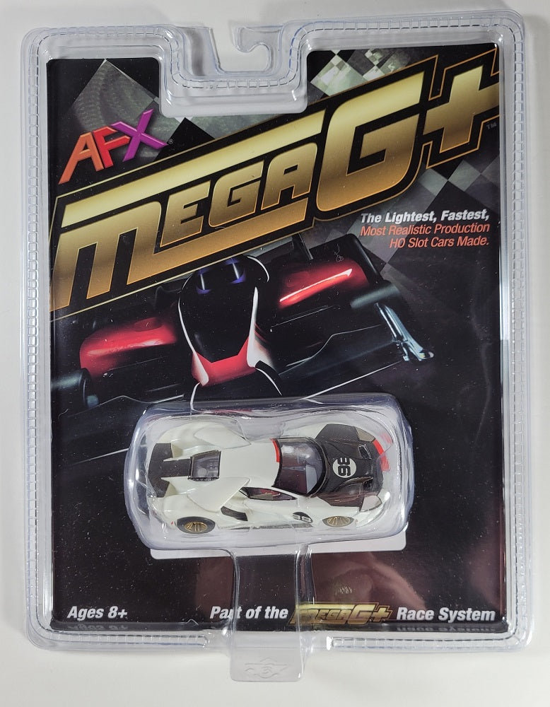 AFX Mega G+ 22044 2021 Ford GT Heritage #98 - White with Black and Red Trim with Gold Wheels - Collector Series Clear - HO Scale Slot Car