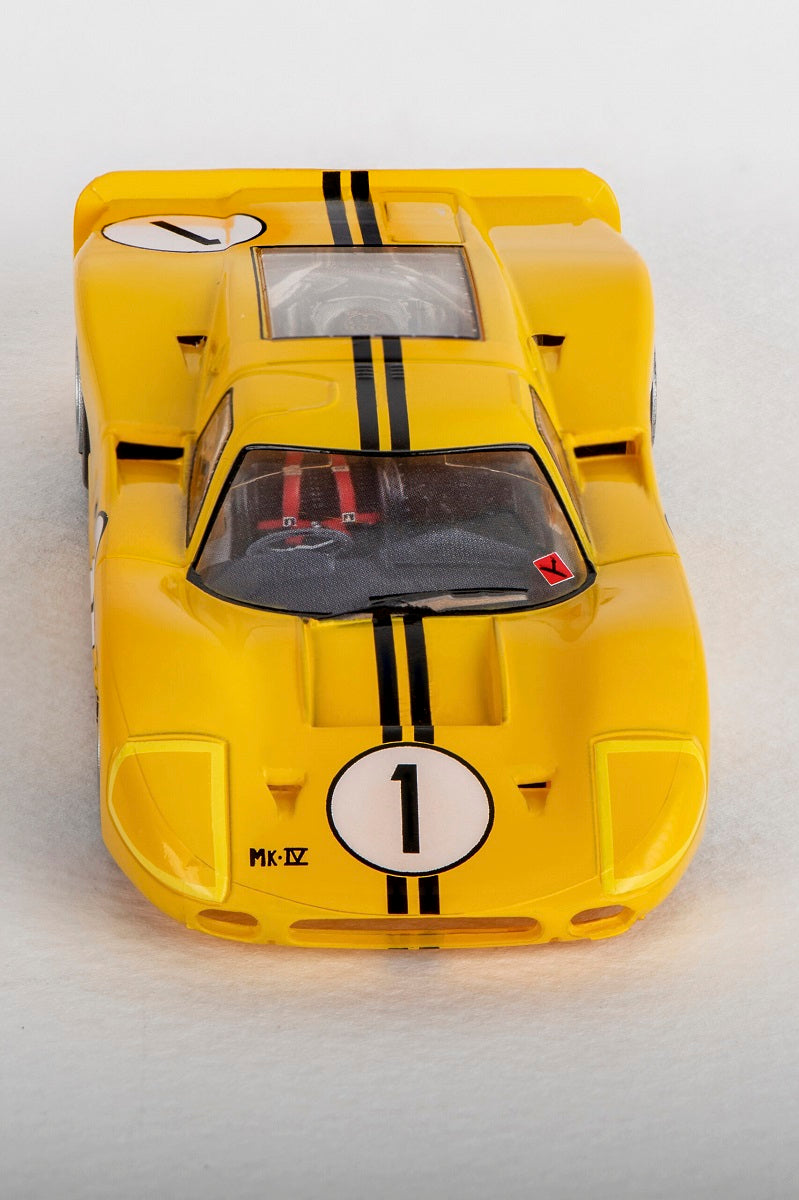 AFX Mega G+ 22025 Ford GT40 Mk IV No.1 Sebring - Yellow with Clear Windows - HO Scale Slot Car