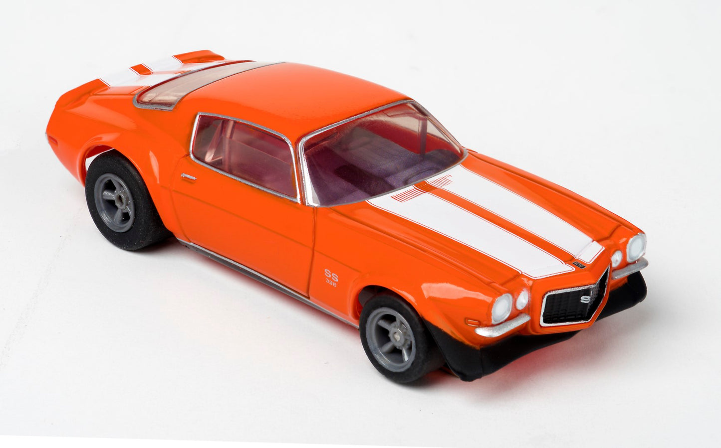 AFX Mega G+ 22027 Camaro SS396 – Orange with White Stripes & Clear Windows - HO Scale Slot Car