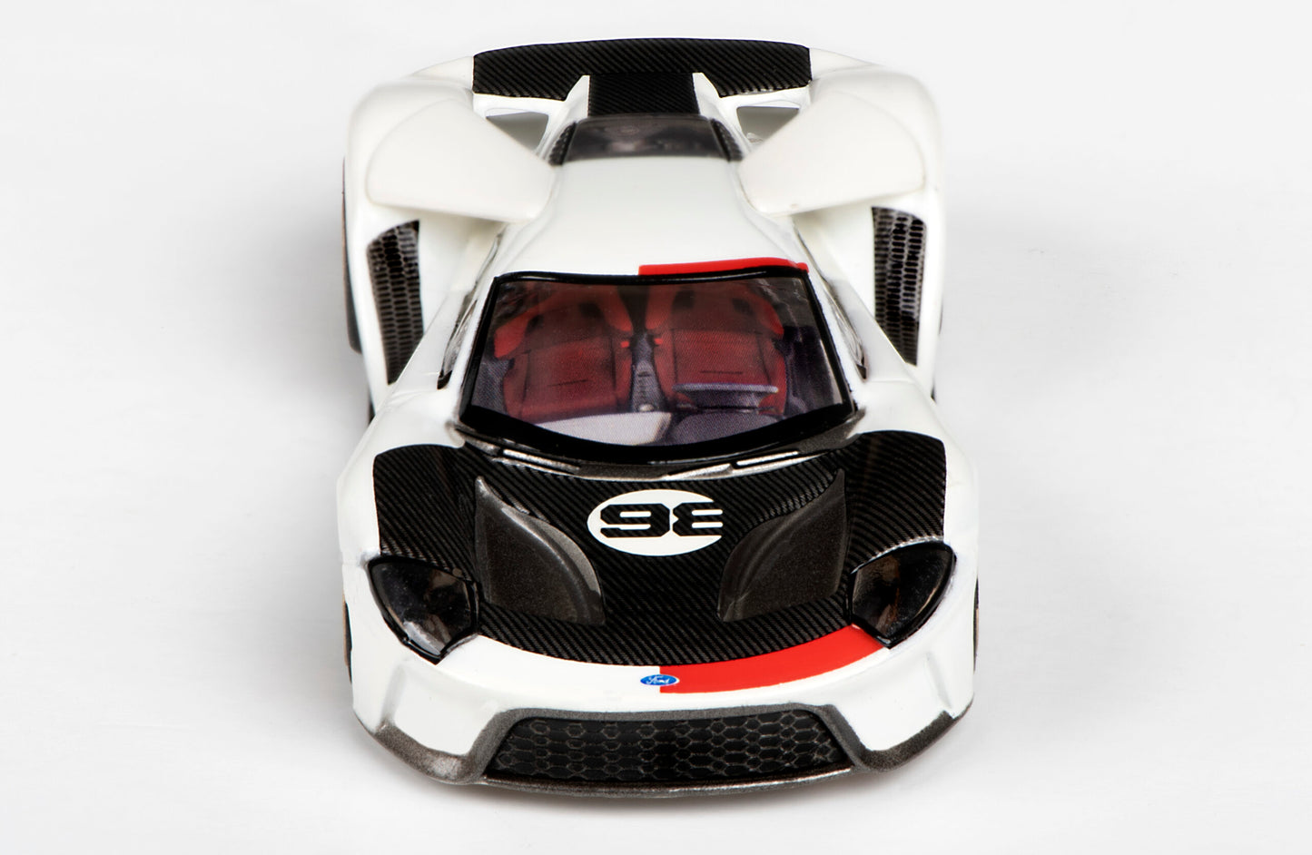 AFX Mega G+ 22044 2021 Ford GT Heritage #98 - White with Black and Red Trim with Gold Wheels - Collector Series Clear - HO Scale Slot Car