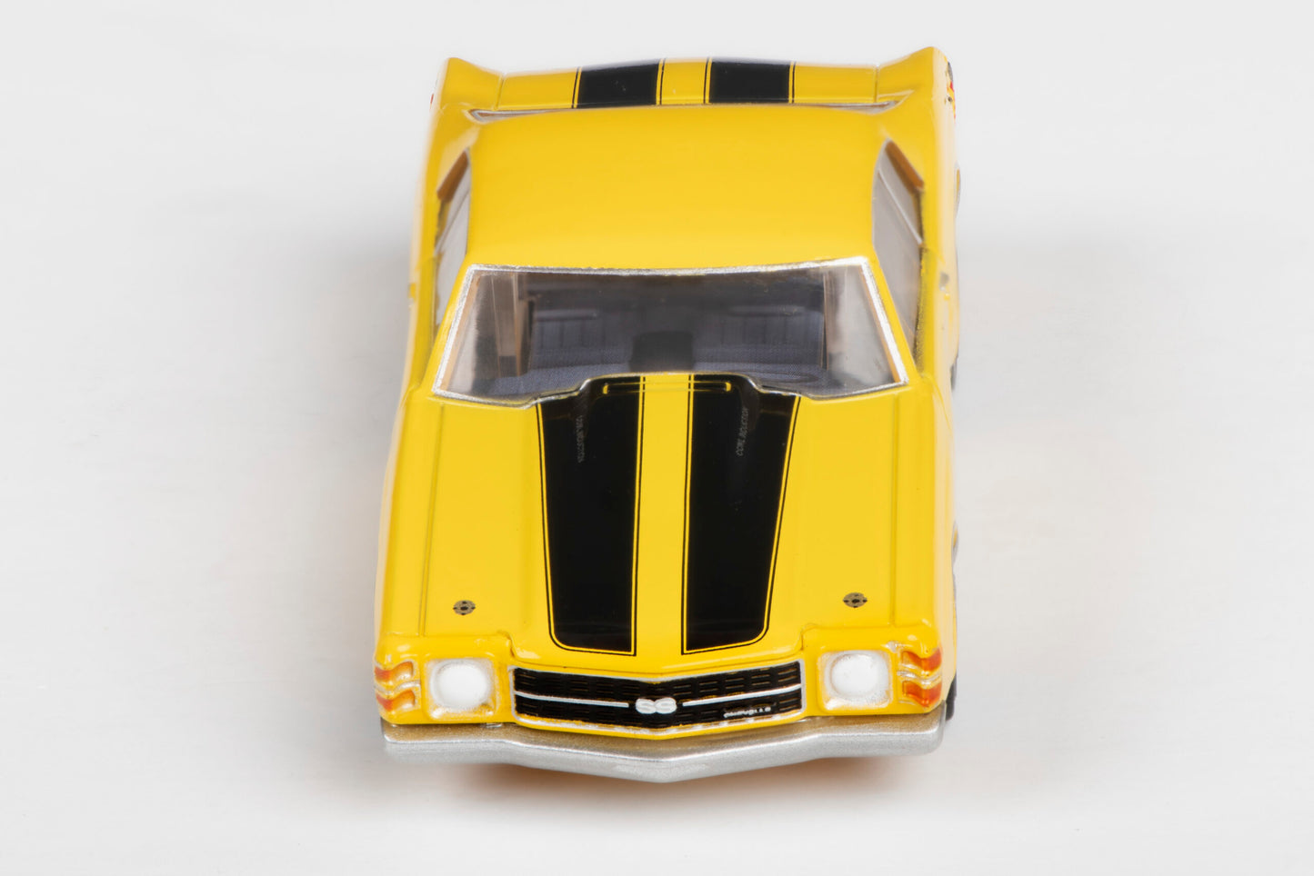 AFX Mega G+ 22050 1971 Chevelle 454 – Yellow with Black Stripes & 5 Spoke Gray Wheels - HO Scale Slot Car