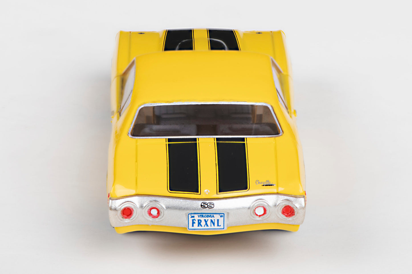 AFX Mega G+ 22050 1971 Chevelle 454 – Yellow with Black Stripes & 5 Spoke Gray Wheels - HO Scale Slot Car