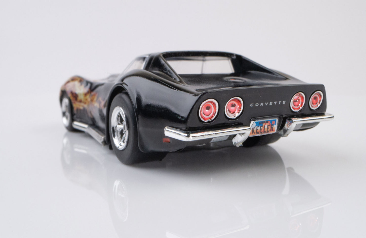 AFX Mega G+ 22051 1968 Corvette 427 - Black with Flames & Chrome Wheels - Collector Series Clear - HO Scale Slot Car