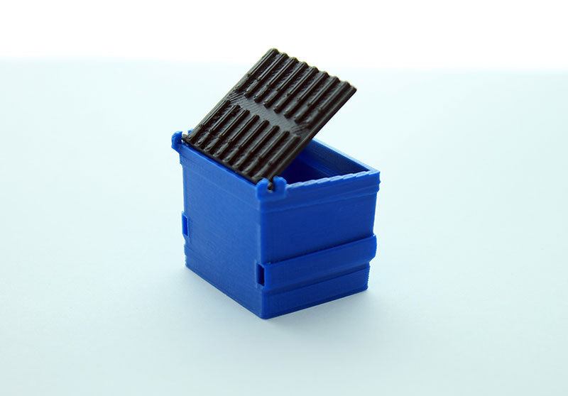 3D to Scale 64-230-BL - Trash Dumpster - blue with removable black lid - 1:64 Scale