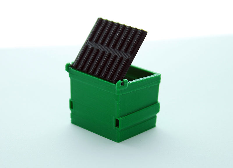 3D to Scale 64-230-GR - Trash Dumpster - green with removable black lid - 1:64 Scale