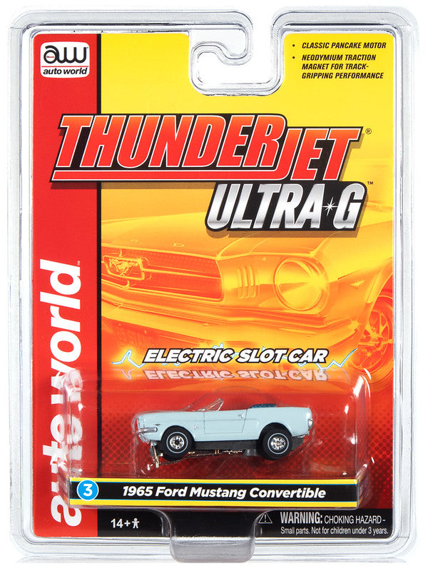 Auto World Thunderjet SC367 -3 R34 1965 FORD MUSTANG CONVERTIBLE (BLUE) HO Scale Slot Car