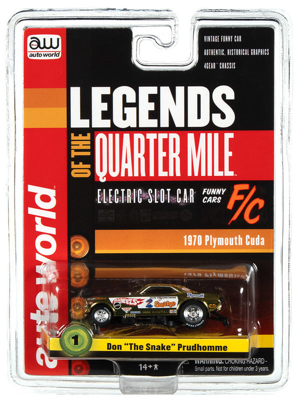 Auto World 4Gear SC369 -1 R26 DON "THE SNAKE" PRUDHOMME 1970 CUDA FUNNY CAR HO Scale Slot Car