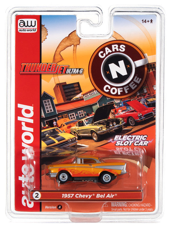 Auto World Thunderjet SC379 -2A 2022 R2 CARS N COFFEE 1957 CHEVROLET BEL AIR (ORANGE) HO SCALE SLOT CAR