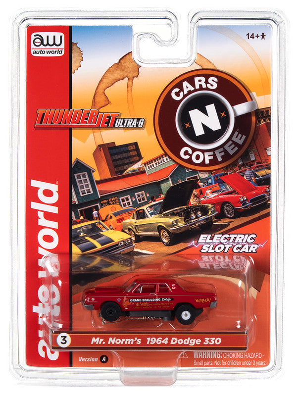 Auto World Thunderjet SC379 -3A 2022 R2 CARS N COFFEE 1964 DODGE 330 (RED) HO SCALE SLOT CAR