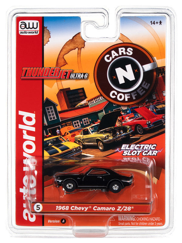 Auto World Thunderjet SC379 -5A 2022 R2 CARS N COFFEE 1968 CHEVROLET CAMARO Z28 (BLACK) HO SCALE SLOT CAR