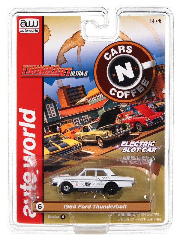 Auto World Thunderjet SC379 -6B 2022 R2 CARS N COFFEE 1964 FORD THUNDERBOLT (WHITE) HO SCALE SLOT CAR