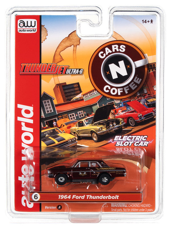 Auto World Thunderjet SC379 -6A 2022 R2 CARS N COFFEE 1964 FORD THUNDERBOLT (MAROON) HO SCALE SLOT CAR