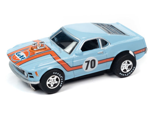 Auto World Super III SC383 R1 1970 FORD BOSS MUSTANG (GULF BLUE) HO Scale Slot Car