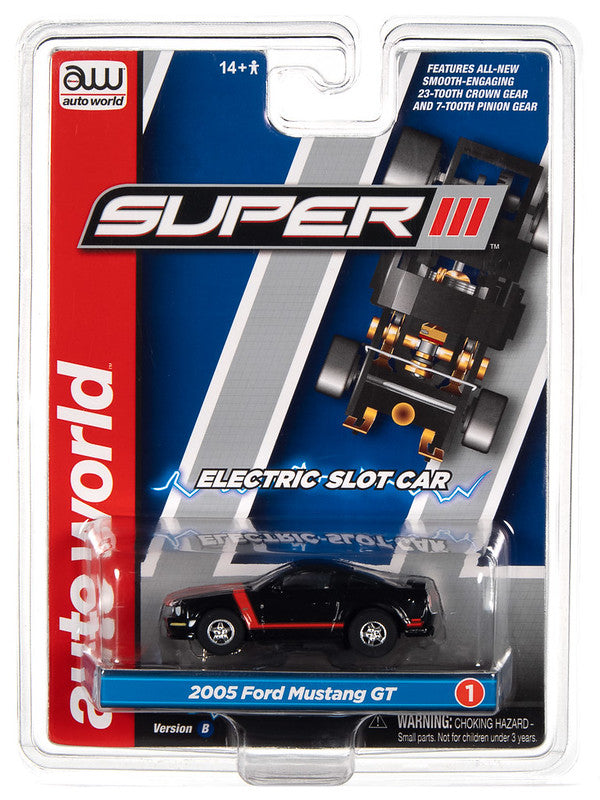 Auto World Super III SC383 R1 2005 FORD MUSTANG GT (BLACK) HO Scale Slot Car