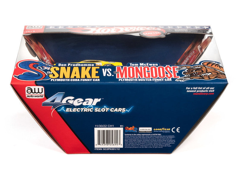 Auto World 4Gear SC2PK001 R1 HOT WHEELS SNAKE & MONGOOSE (2-PACK) HO SLOT CARS