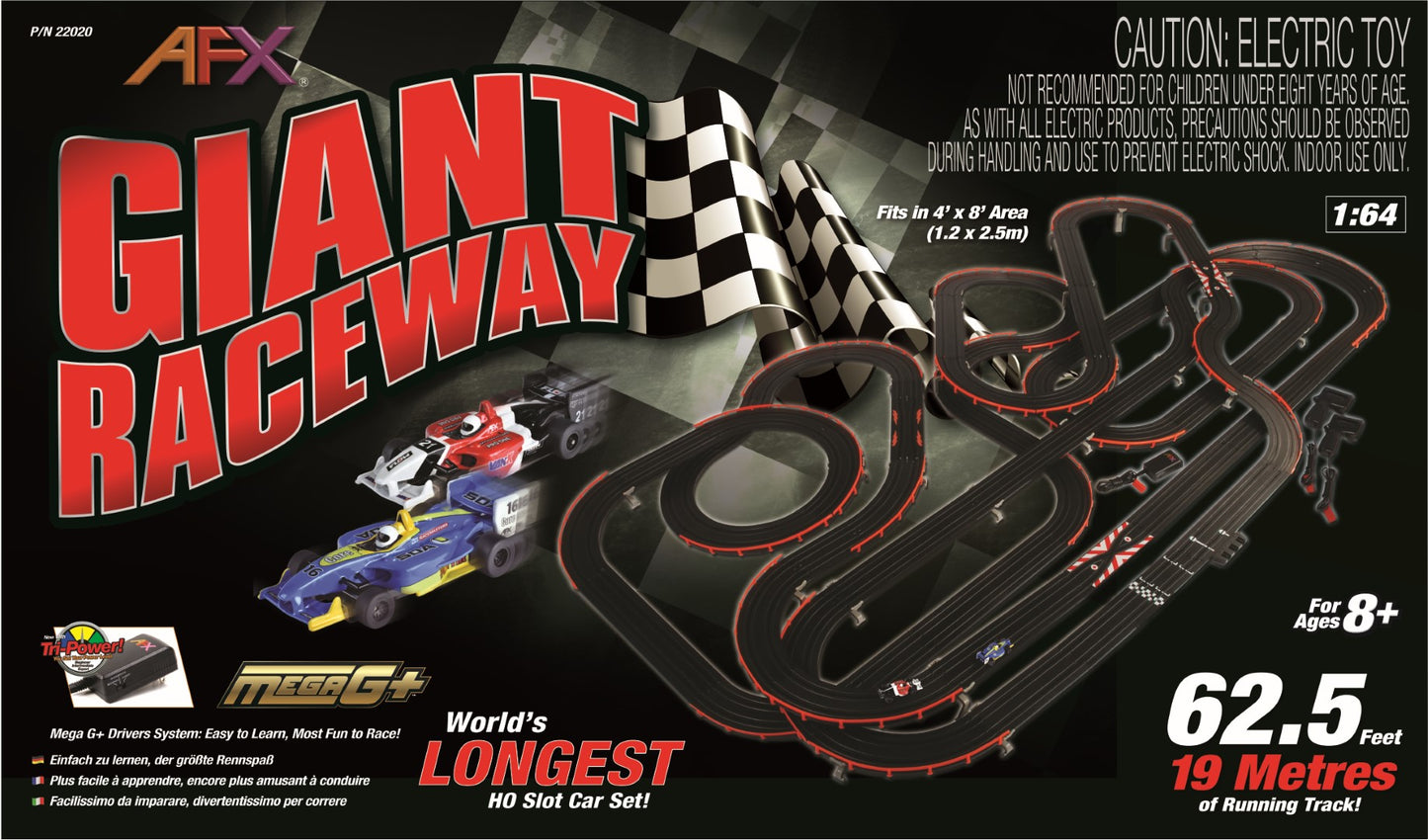 AFX Race Set 22020 Mega G+ Giant Raceway 62.5' Slot Car Race Set