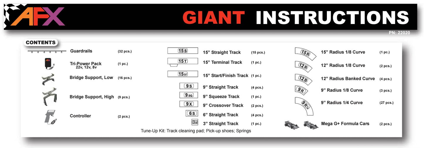 AFX Race Set 22020 Mega G+ Giant Raceway 62.5' Slot Car Race Set