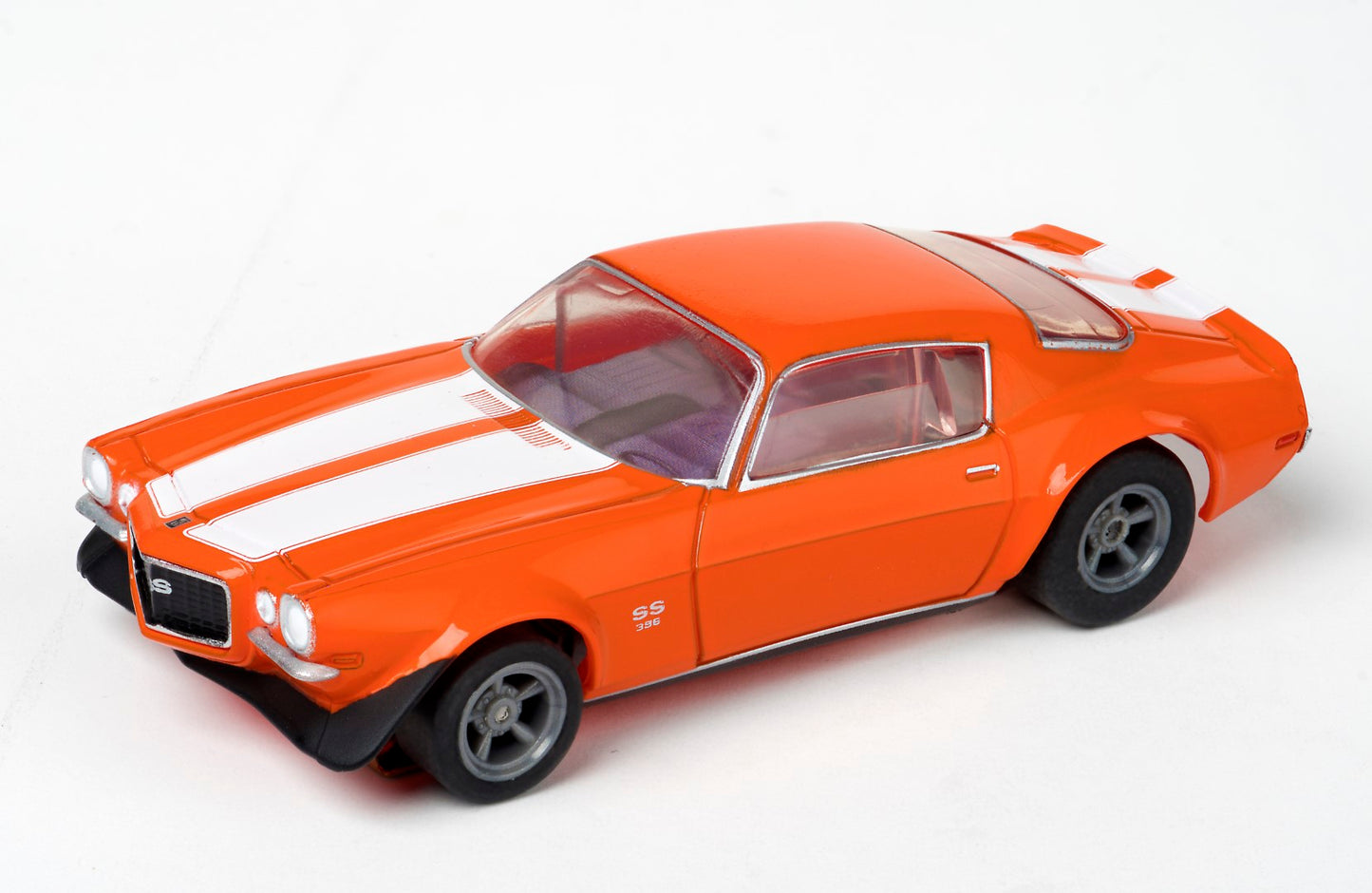 AFX Mega G+ 22027 Camaro SS396 – Orange with White Stripes & Clear Windows - HO Scale Slot Car