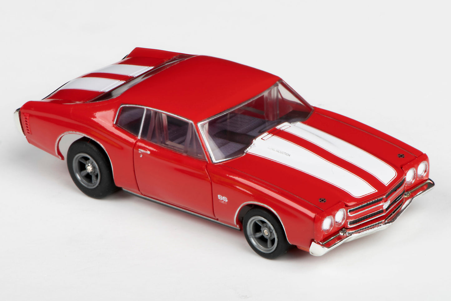 AFX Mega G+ 22043 1970 Chevelle 454 – Red with White Stripes and 5 Spoke Gray Wheels - HO Scale Slot Car