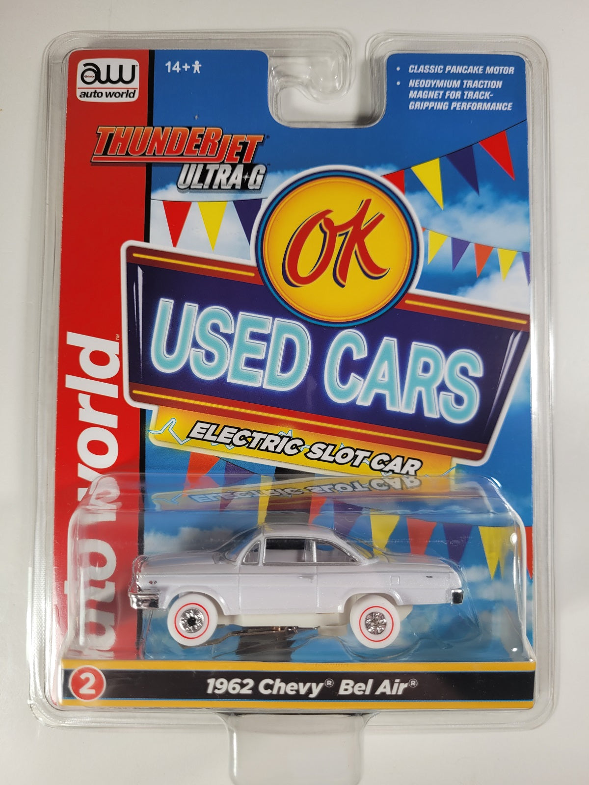 Auto World Thunderjet SC390-2 2023 R1 OK USED CARS 1962 CHEVROLET BEL AIR COUPE (IWHEELS) HO Scale Slot Car