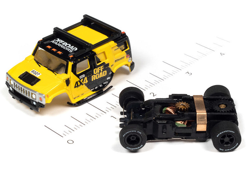 Auto World Xtraction SC388-2A 2023 R1 OFF ROAD 2005 HUMMER H2 (YELLOW) HO Scale Slot Car
