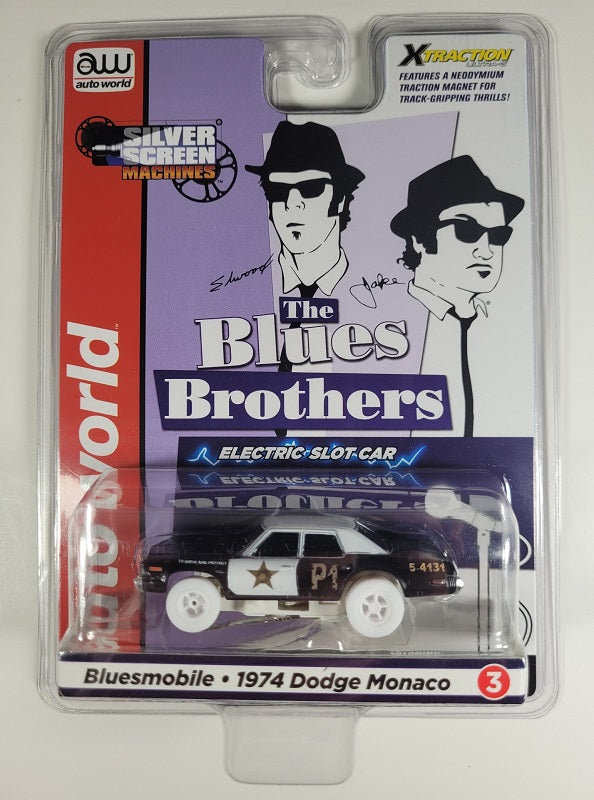 Auto World Xtraction SC372 R36 Blues Brothers Bluesmobile 1974 Dodge Monaco iWheels HO Scale Slot Car