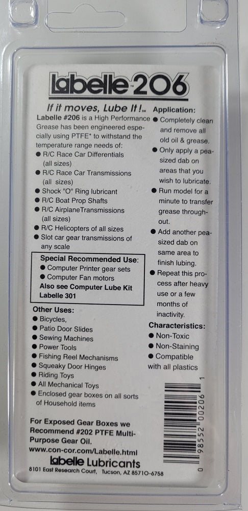 Labelle 206 Hi-Performance R/C Model Grease With PTFE - Plastic Compatible